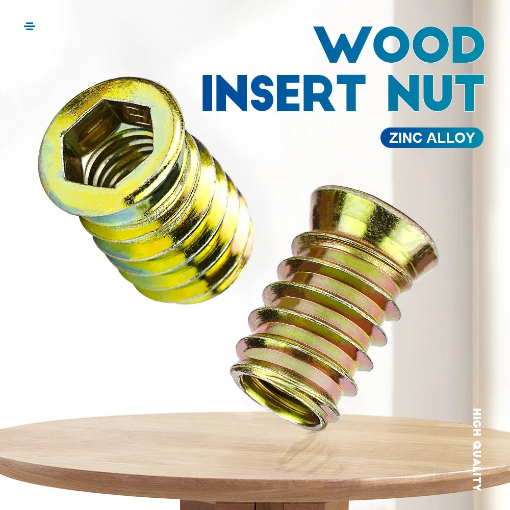 NINDEJIN Wood Insert Nut M6 M8 M10 Zinc Plated Carbon Steel Wood Threaded Nut Hexagon Wood Insert Nut Screw in Nut Connector - KiwisLove
