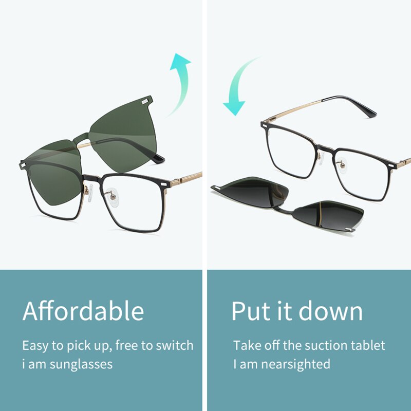 Fashion Polarized Protection Magnetic Suction Set Of Sunglasses Anti-Blue Light Lens One Glasses Two Usage Computer Eyeglasses - KiwisLove