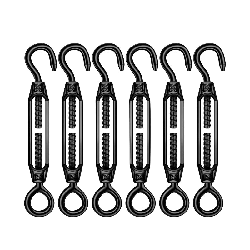 Black M4 Eye and Hook Turnbuckle 304 Stainless Steel Wire Rope Tension Device Shading Net Tarpaulin Installation Flange Bolt