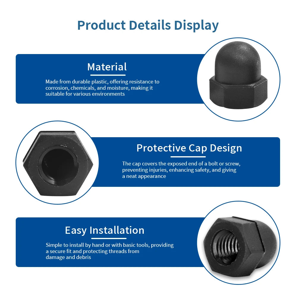 5-20pcs/pack Nylon Hex Dome Head Cap Nuts M3 M4 M5 M6 M8 M10 M12 Black White Plastic Acorn Nuts for Screw Bolts