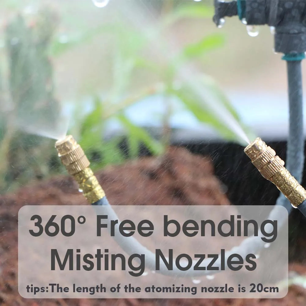 5-30m 1/4″ 4/6mm Garden Misting Cooling System 360° Bendable Nozzle Atomizer Sprayer Slip Lock Joint Outdoor  Plant Irrigation