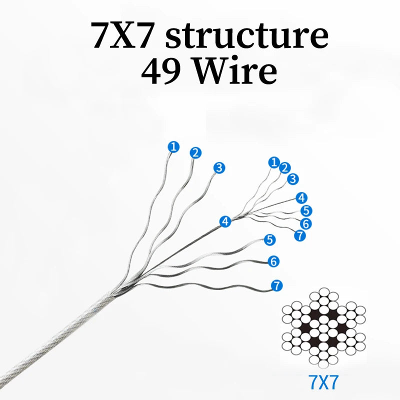 10/20/50/100Meter Steel PVC Coated Flexible Wire Rope soft Cable White Stainless Steel Clothesline Diameter 1/1.5/2/3/4mm