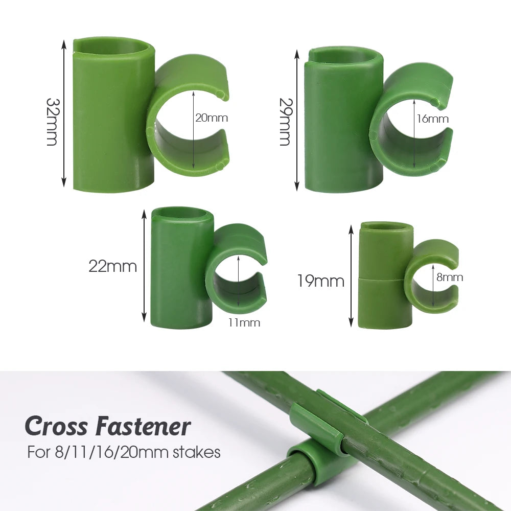 15pcs Green 8/11/16/20mm Garden Cross Clip Plastic Fastener Plant Support Connecter Clamp Rod Adjustable or Fixed Buckle Trellis