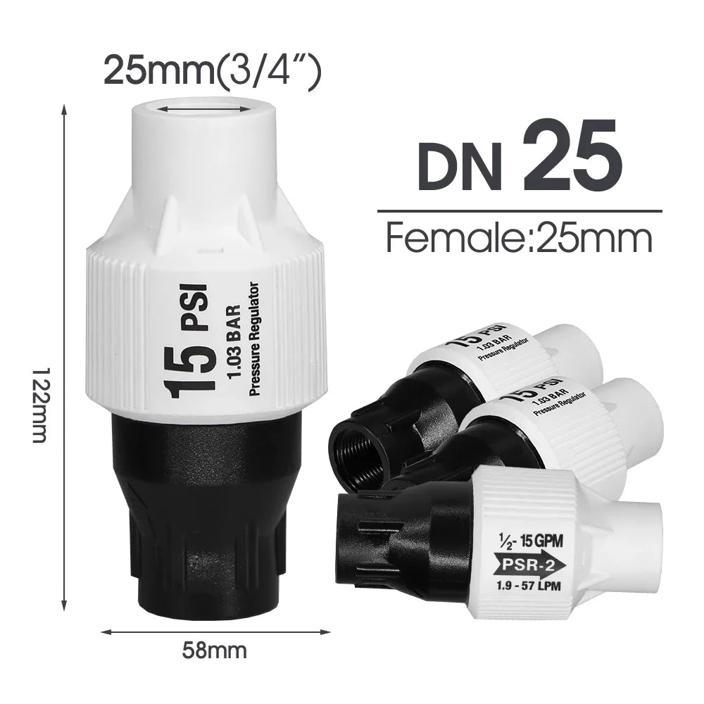1pcs 15 PSI 3/4" 25mm Female Thread Adapter Connected Irrigation Faucet Pressure Reducer Pressure Regulator for Garden  Irrigati