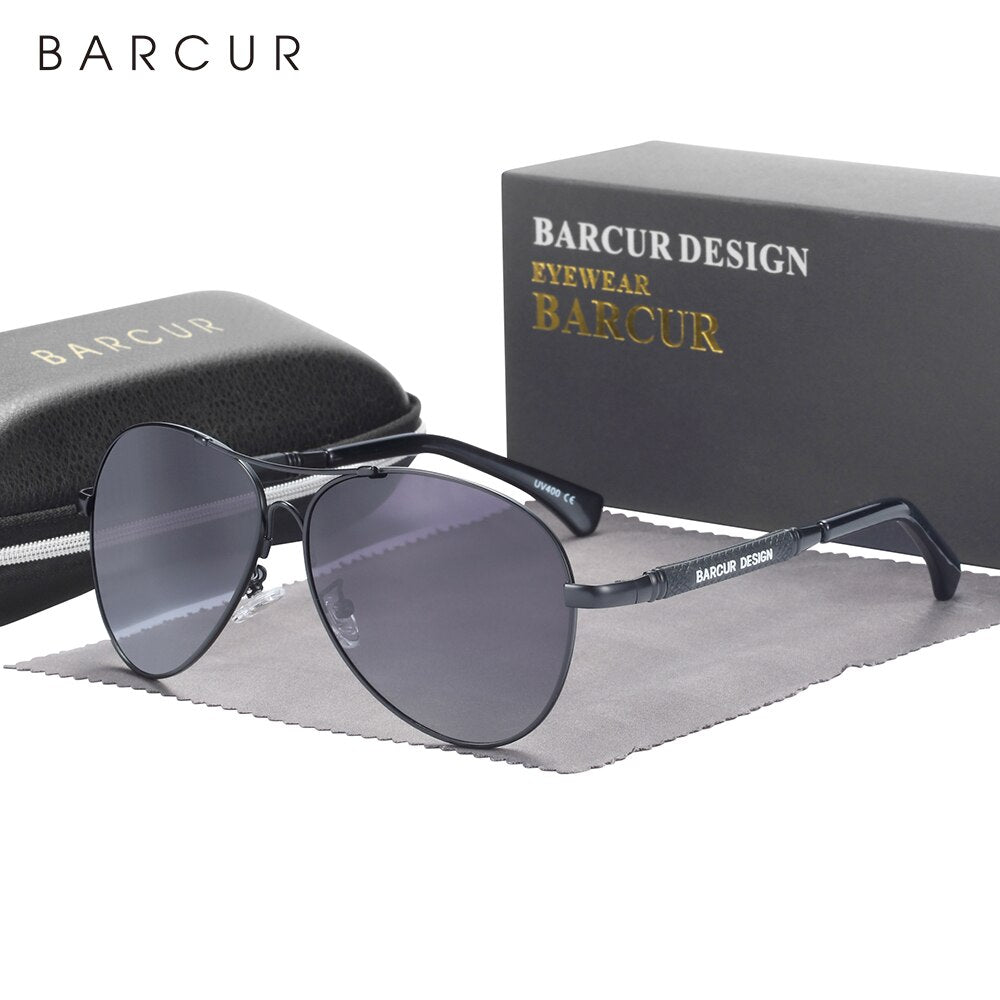 BARCUR Design Sun Glasses for Men Memory Alloy Frame Pilot Gradient Polarized Sunglasses Man Female Shades Oculos De Sol - KiwisLove