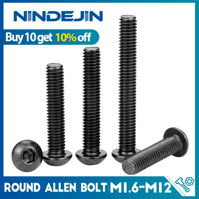 Hex Hexagon Socket Button Round Head Screw Bolt M2 M2.5 M3 M4 M5 M6 M8 M10 M12 Carbon Steel Black Allen Screw for Motorcycle