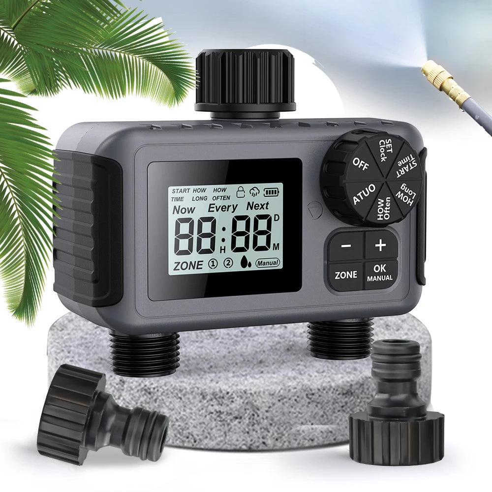 New 3/4 "2 Way Garden Intelligent LCD Digital Timer Automatic Programming Watering Controller for Greenhouse Plant Irrigation Sy