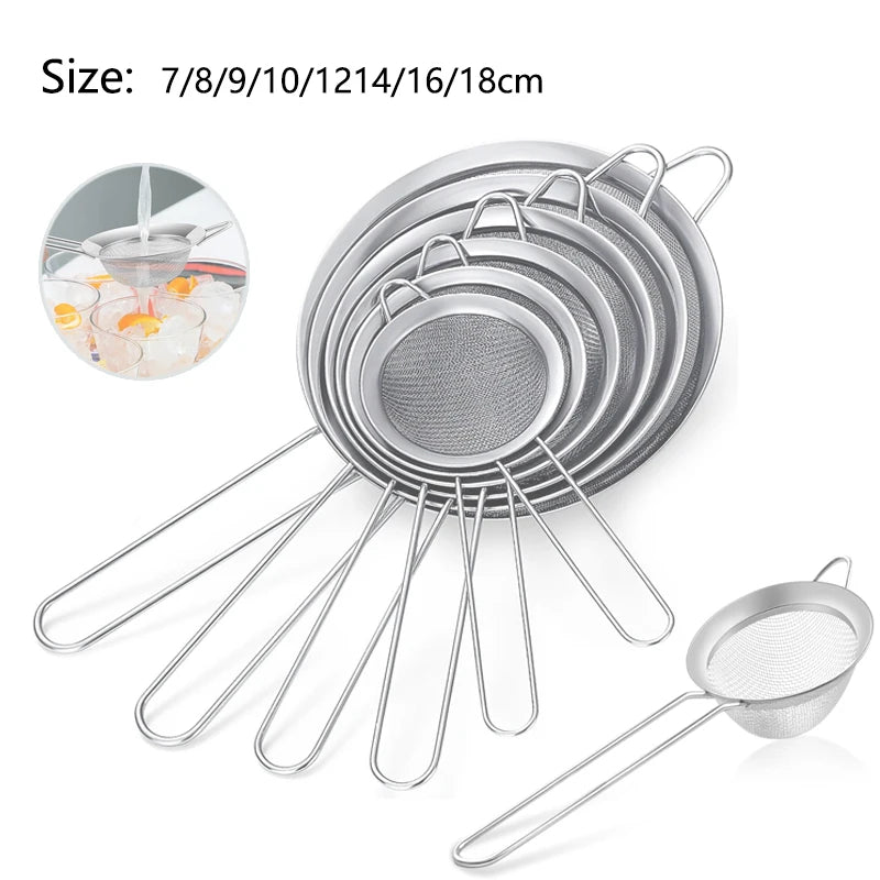 Fine Mesh Stainless Steel Strainer Sieve Juice Egg Filter Colanders Coffee Tea Vegtables Filtering Food Kitchen Accessories