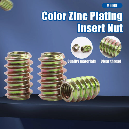 NINDEJIN 10-20pcs Wood Insert Nuts M6 M8 Zinc Plated Carbon Steel Furniture Pass Through Drive Unhead Threaded Nut Screw - KiwisLove