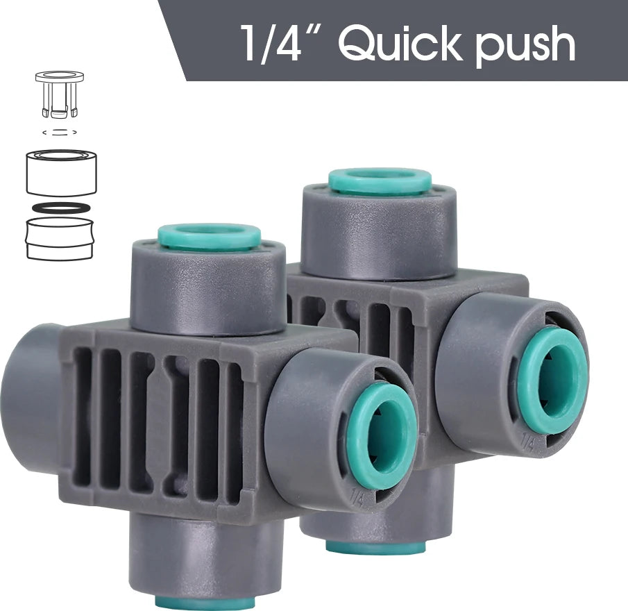 10/20PCS 1/4'' Quick Push 2/3/4 Ways Plug Heavy Duty Stake 4/6-7MM Hose Couping Pneumatic Fittings Aquarium for Garden  Attachme