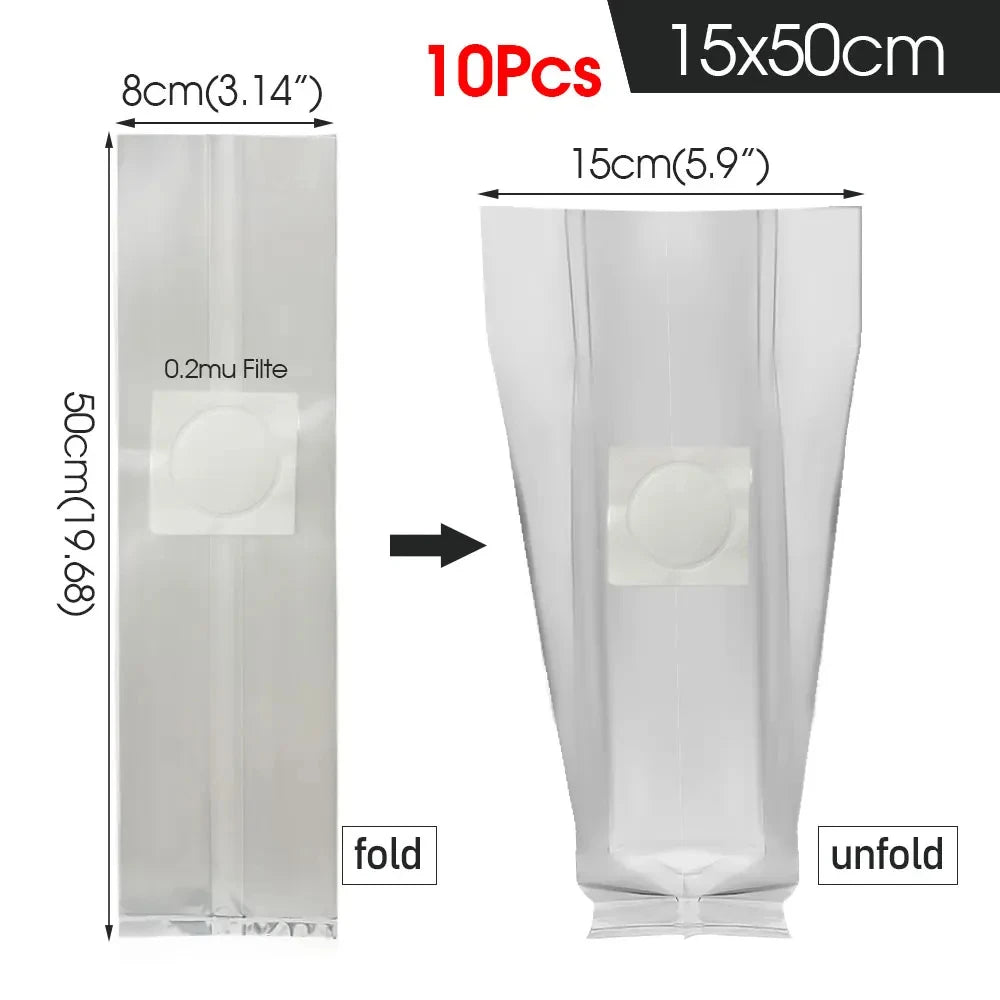 10PCS 0.2um Filter PP Mushroom Grow Bag Transparent Pre Sealable Spawn Media Grow Bag High Temperature for Greenhouse Planting