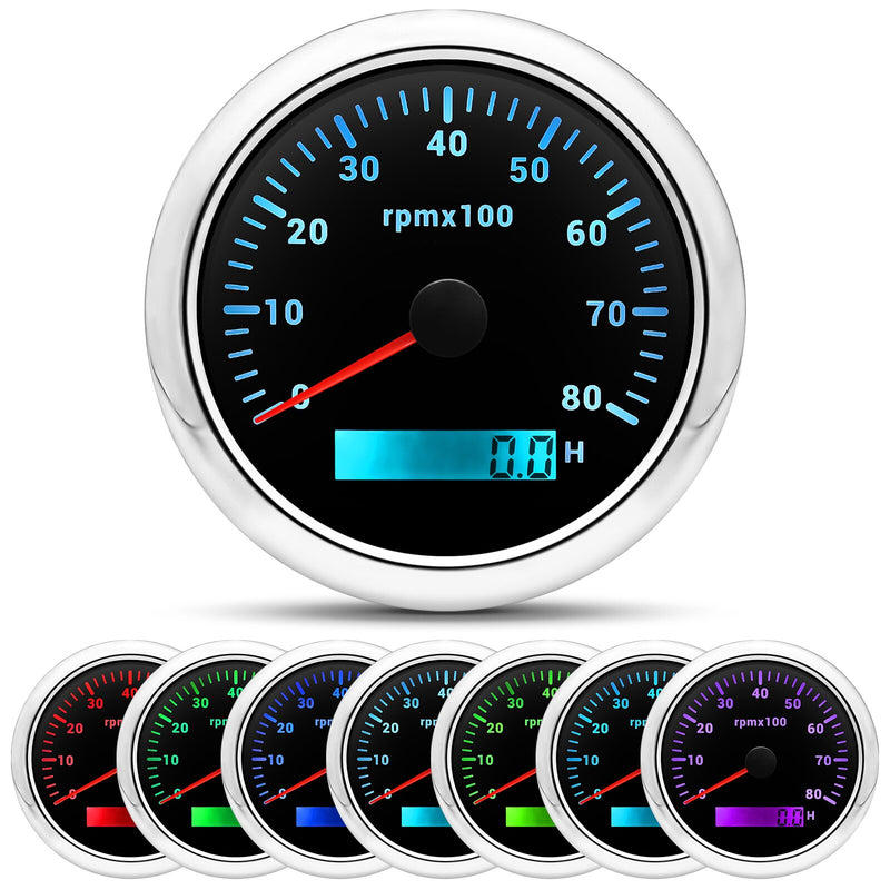 HD 85mm Tachometer With LCD Hourmeter 7 Color Backlight Tacho Gauge 3000 4000 6000 7000 8000 RPM For Marine Boat Car 12V/24V - KiwisLove