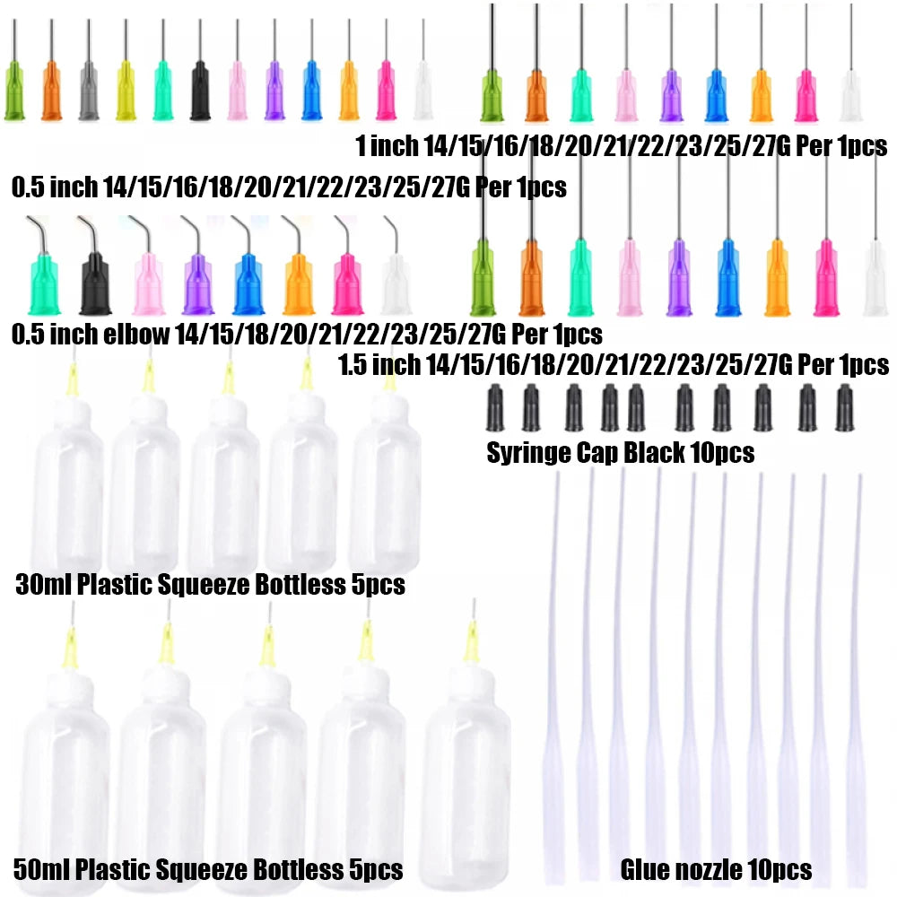 Dispensers Applicator Kit Plastic Squeeze Bottless Dropping Tube Nozzle and Blunt Tip Needle etc Works for Liquid Glue and Ink
