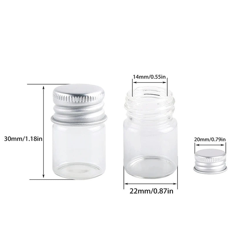 5pieces 5ml/6ml/7ml/10ml/14ml/18ml/20ml/25ml/30ml Glass Bottles with Aluminium Lids Small Mini Glass Jars 8 Sizes U-pick