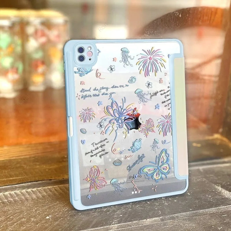 Y fold Butterfly Case for iPad (A16) 11th Gen 10th 10.2 9th 8th 7th Funda for iPad Air4 5 Air11 13 Pro11 13'' M4 Pro12.9 5th 6th