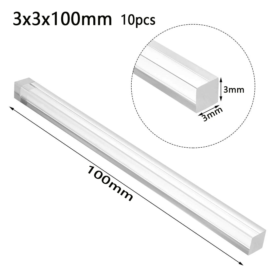 1-10pcs Acrylic square rod, hyaline plastic rod, acrylic rod Length 100-500mm DIY craft architectural model material