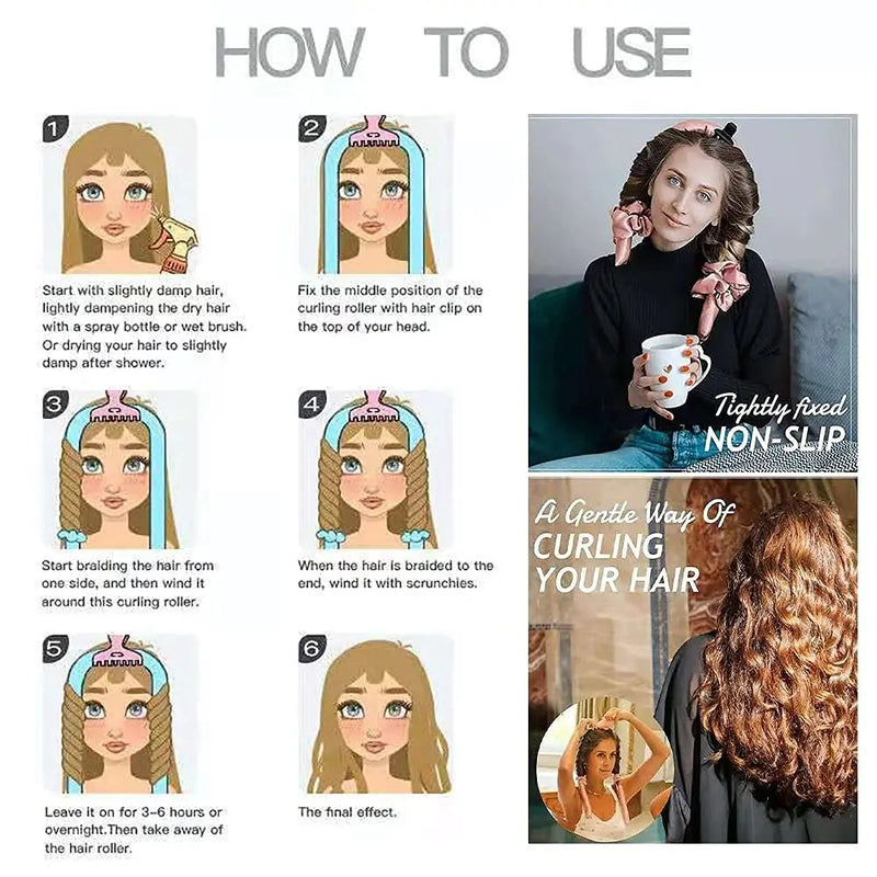 Heatless Curling Rod Headband No Heat Silk Curls Ribbon Hair Rollers Sleeping Soft Headband Lazy Hair Curlers Hair Styling Tools - KiwisLove