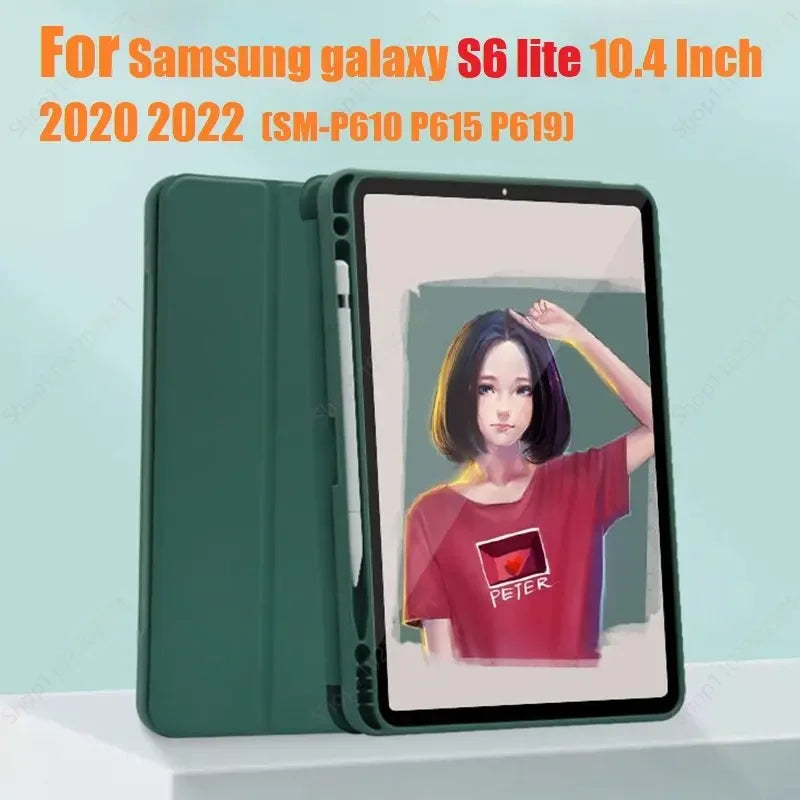 For New Galaxy Tab S6 lite 10.4 2024/2022 Sleep Case With Pen Holder Cover Galaxy Tab S6 lite 10.4'' SM-P620/P625/P610/P615/P619