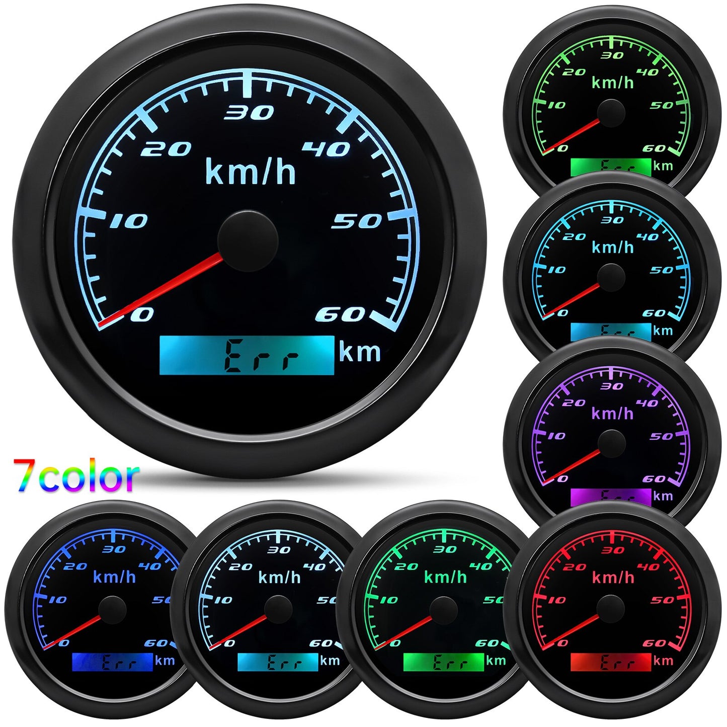 HD 12V 24V 85mm GPS Speedometer Gauge with GPS Antenna 120kmh 60kmh 30kmh 7 Color Backlight Speed Odometer Meter for Car Boat - KiwisLove