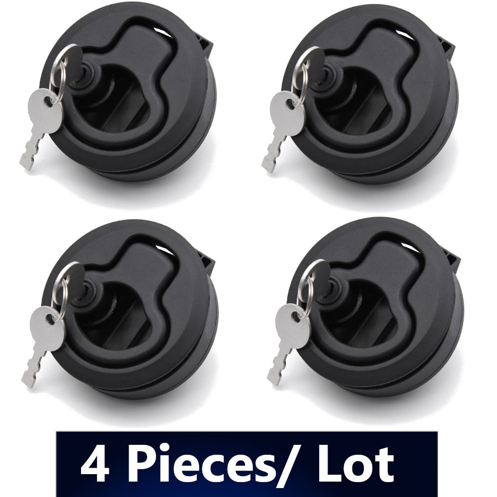 6/4/2PCS Marine Boat Round Deck Lock With Key Black Plastic Flush Pull Slam Latches Lift Ring Handle for Yacht RV Deck Hatches - KiwisLove