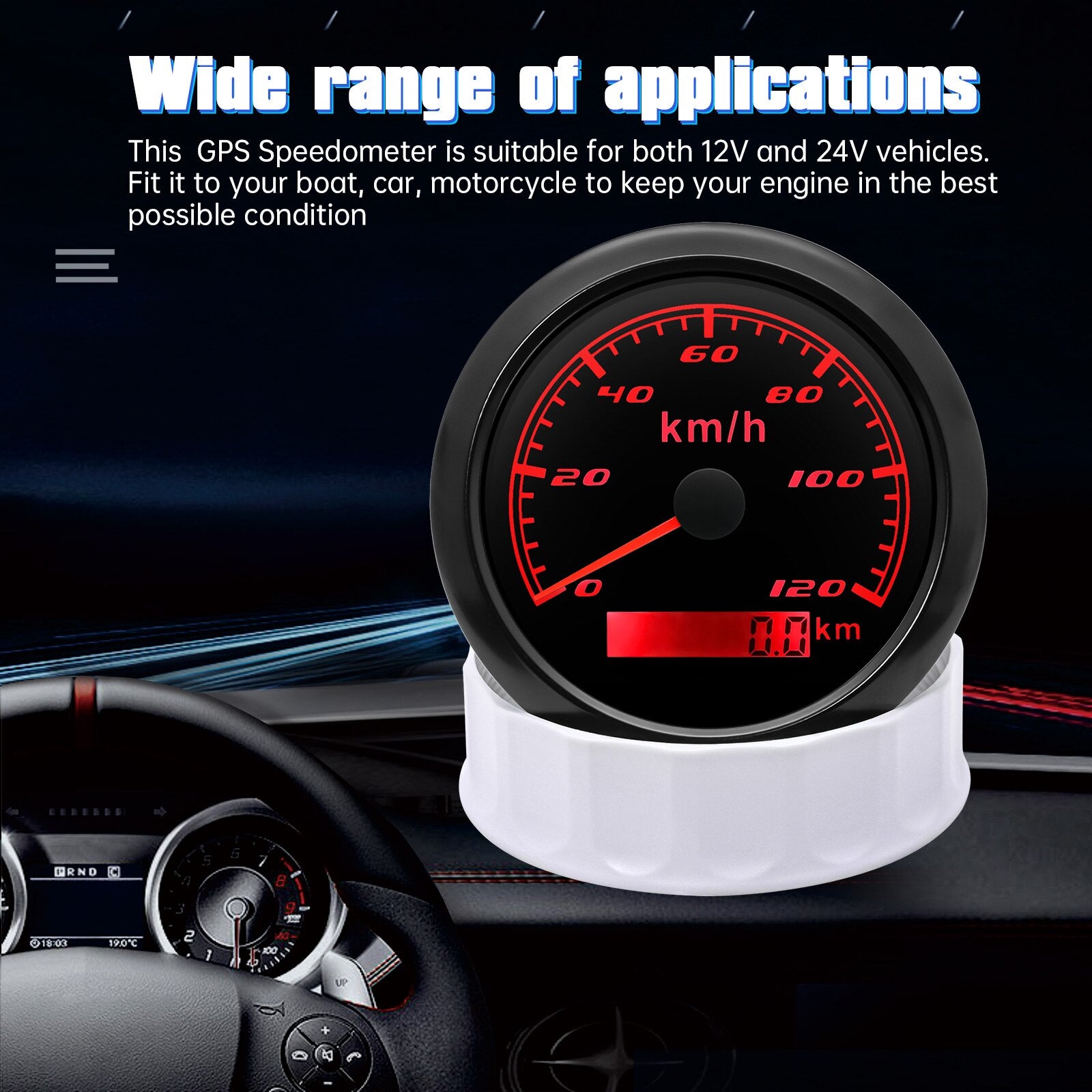 HD Waterproof 85MM GPS Speedometer Odometer 60kmh 120kmh 200kmh 300kmh With Speed Gauge Sensor GPS Antenna For Mairne Yacht Boat - KiwisLove