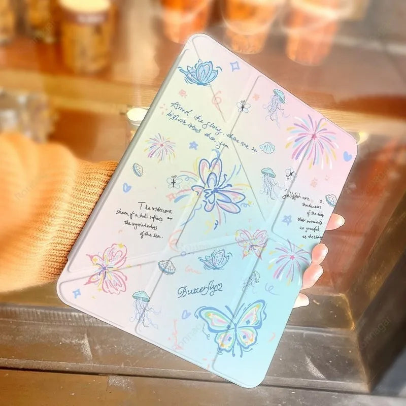 Y fold Butterfly Case for iPad (A16) 11th Gen 10th 10.2 9th 8th 7th Funda for iPad Air4 5 Air11 13 Pro11 13'' M4 Pro12.9 5th 6th
