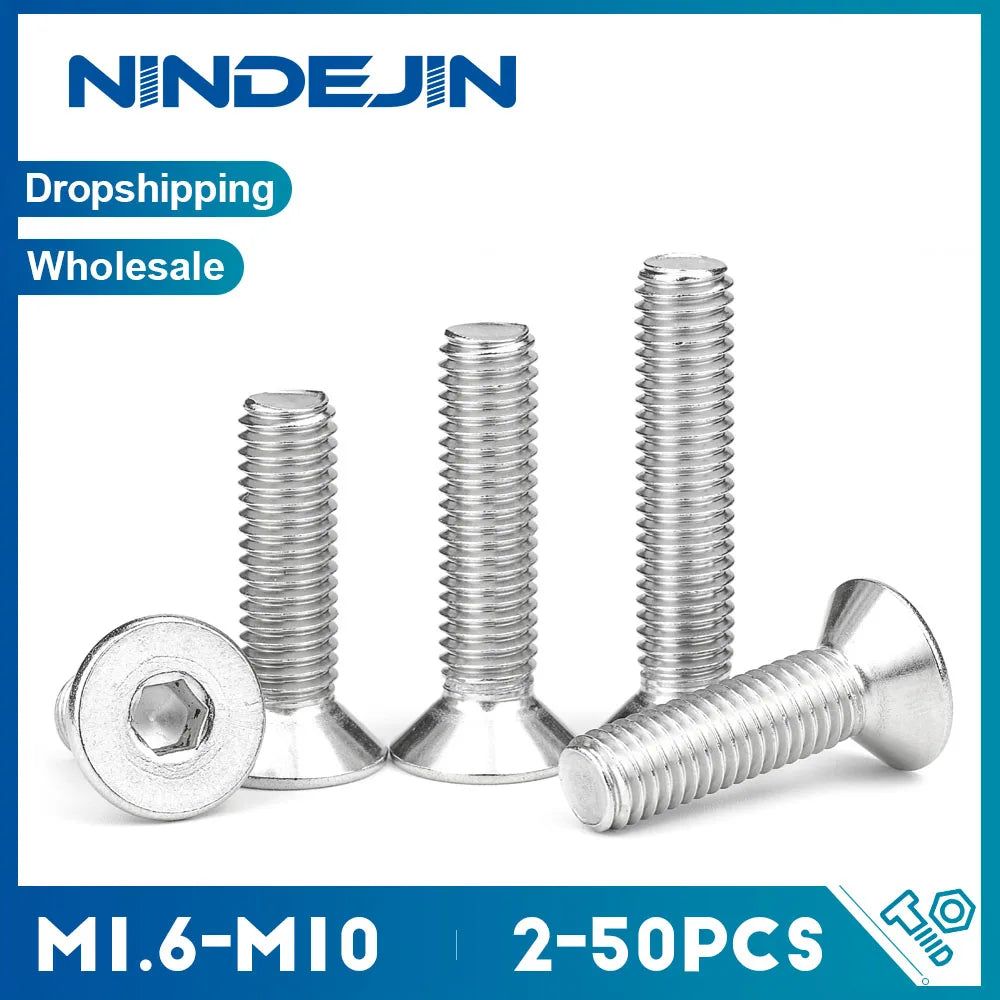 NINDEJIN 2-50pcs M2 M2.5 M3 M4 M5 M6 M8 M10 Stainless Steel Hexagon Hex Socket Countersunk Flat Head Screw Allen Bolts DIN7991