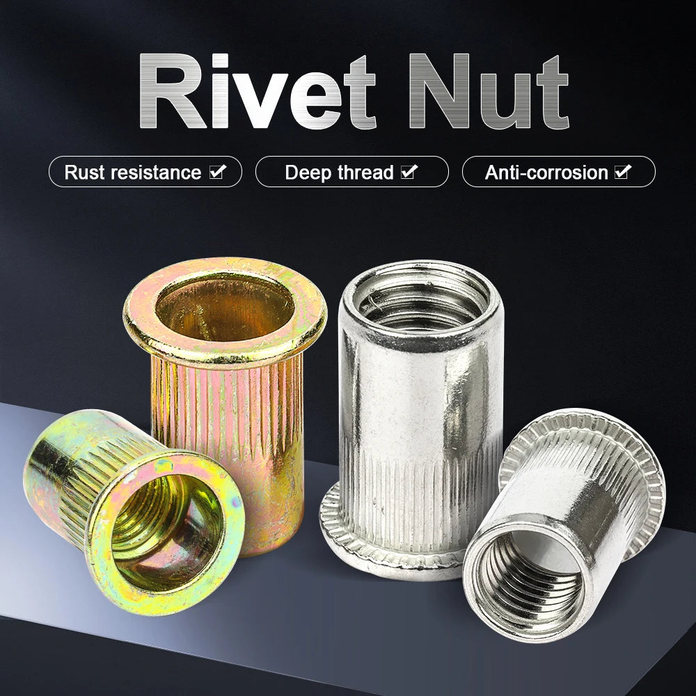 NINDEJIN Aluminum Rivet Nut Kit M3 M4 M5 M6 M8 M10 M12 Blind Rivnut Set Stainless Steel Carbon Steel Threaded Insert Nut Kit