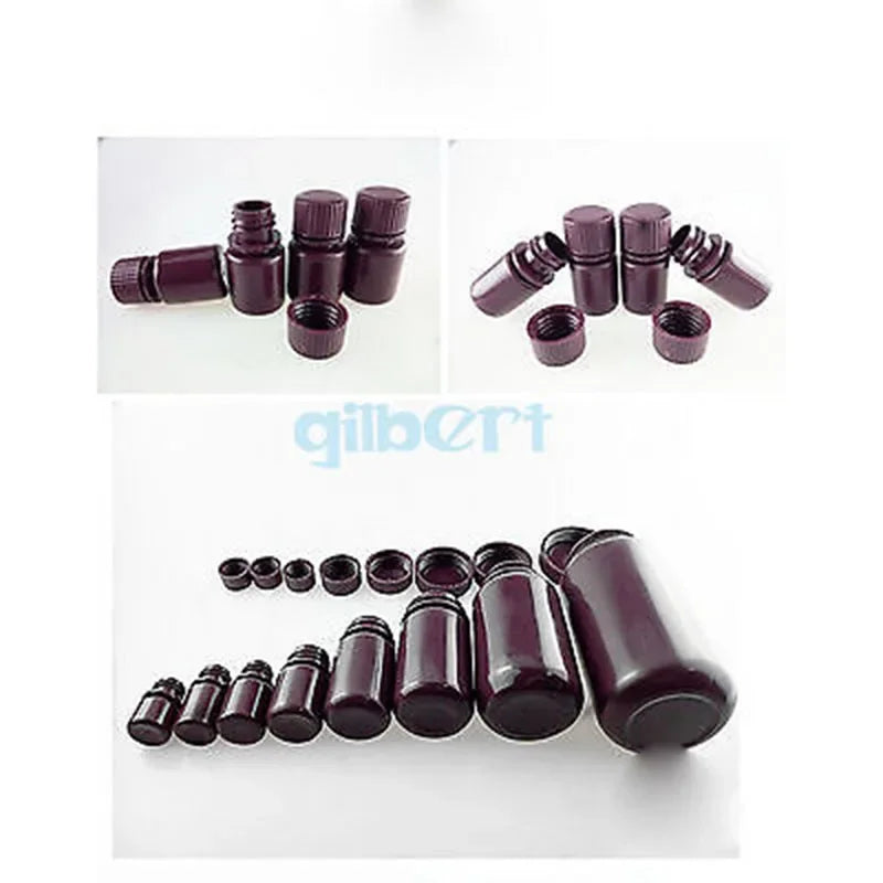 Lot5 5ml 10ml 15ml 30ml 60ml 125ml 250ml 500ml Brown PP Plastic Cylindrical Chemical Container Reagent Bottle - KiwisLove
