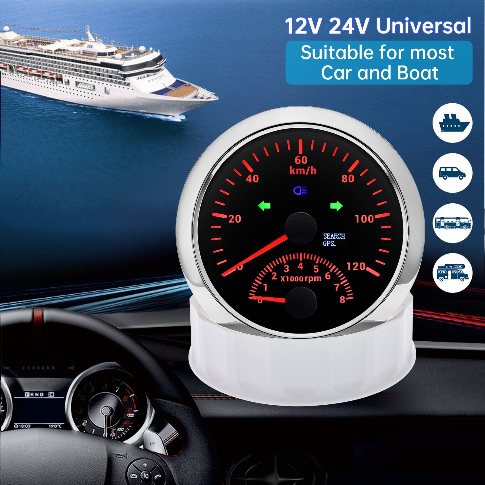 120 160 200 KM/H MPH 85MM GPS Speedometer With Car Tachometer 8000 RPM Velocimetro For Marine Car ATV UTV Motorcycle - KiwisLove