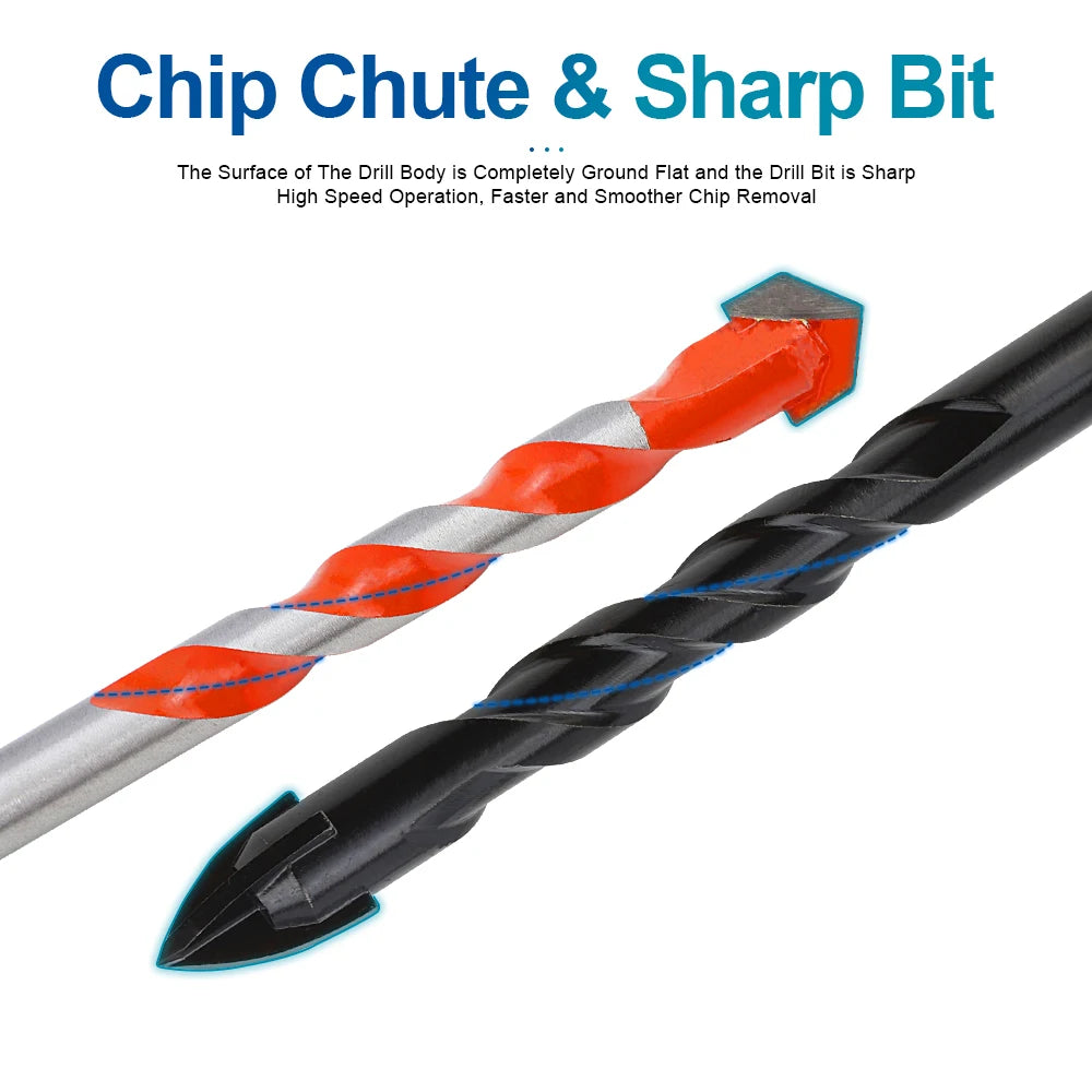 NINDEJIN 5/7pcs Masonry Drill Bit Set Twist Drill Bit High Speed Steel Triangle Hexagon Shank Glass Tile Concrete Drill Bit Set - KiwisLove