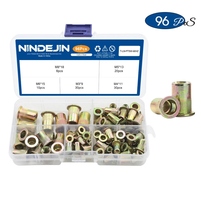 NINDEJIN Aluminum Rivet Nut Kit M3 M4 M5 M6 M8 M10 M12 Blind Rivnut Set Stainless Steel Carbon Steel Threaded Insert Nut Kit