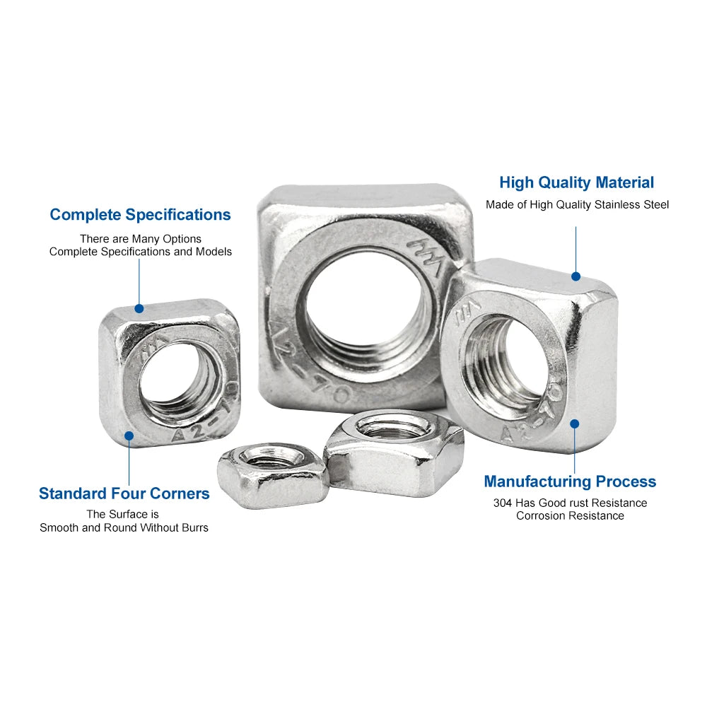 NINDEJIN 2-50pcs Metric Square Nuts M3 M4 M5 M6 M8 M10 Stainless Steel Standrad Din557
