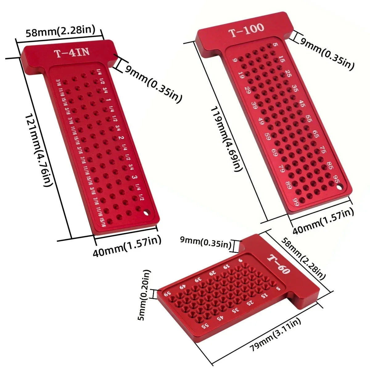 Crossed-out Hole Scribing Tool Woodworking Metric/Inch Precision T-type Hole Ruler Marking Gauge Right Angle Protractor Layout