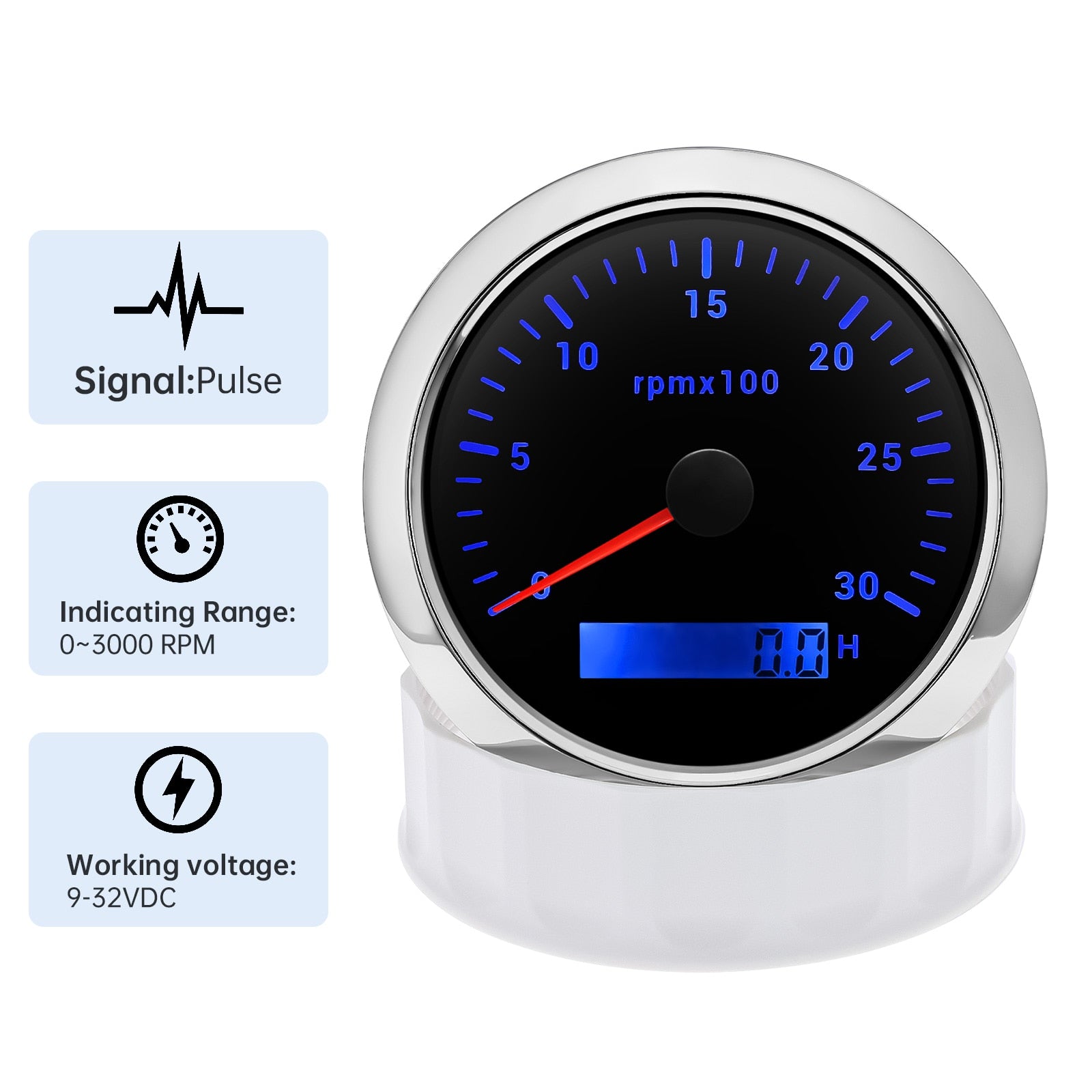 HD Car Boat 85MM Tachometer with LCD Hour Meter 4000RPM 6000RPM RPM Gauge Engine Hourmeter 7 Colors Backlight Tacho Sensor 9-32V - KiwisLove