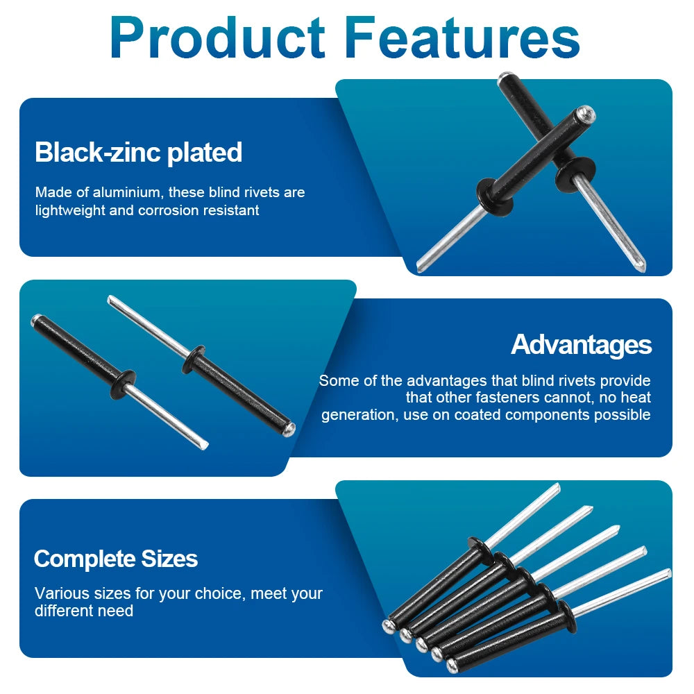 NINDEJIN 10-50pcs Black Blind Rivets Pop Rivets M2.4 M2.8 M3 M3.2 M4 M5 Aluminum Mushroon Head Mandrel Pop Rivets for Furniture