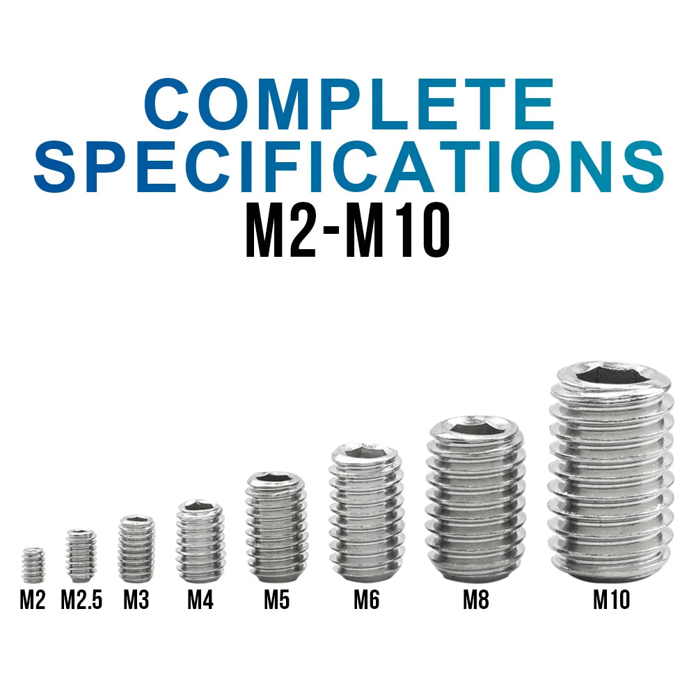 NINDEJIN hex socket set screw cup point stainless steel m2 m3 m4 m5 m6 m8 m10 headless hexagon socket grub screw DIN916