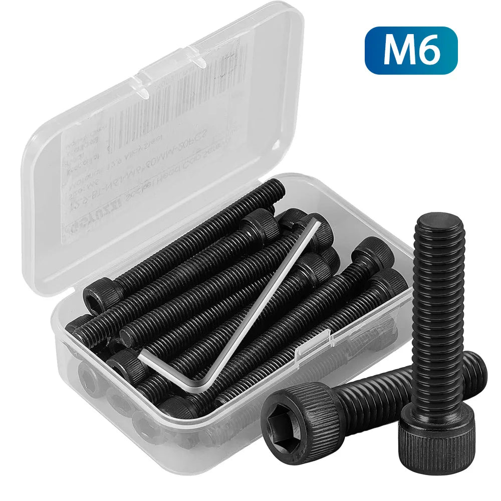 10-50pcs Hexagon Socket Head Cap Screws Bolts 12.9 Grade Carbon Steel M6x8mm,10mm,20mm,30mm,50mm,60mm,100mm Allen Cap Screws