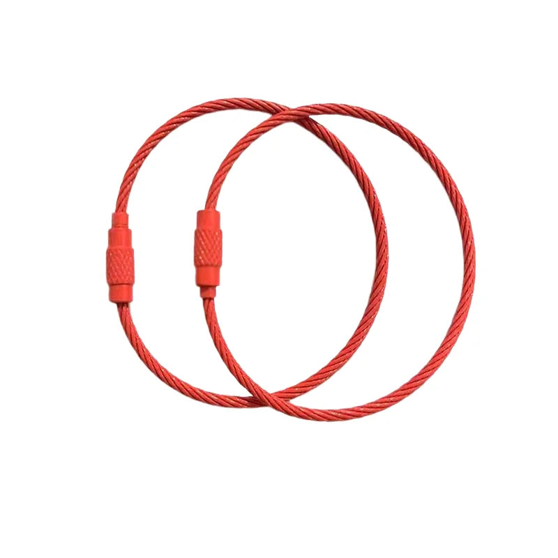 10pcs/lot 15cm Length Stainless Steel Wire Keychain Rings Key Keyring Circle Rope Cable Loop Luggage Tag Screw Lock Gadget