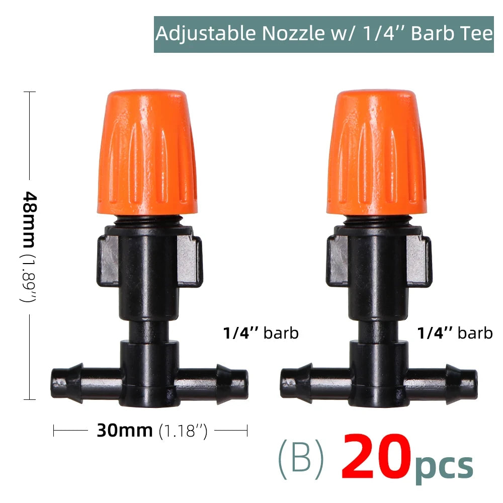 20PCS Adjustable Garden Drip Irrigation Misting Nozzles Dripper Watering Sprayer Atomizing Sprinkler Connect the 4/7mm Tee Conne