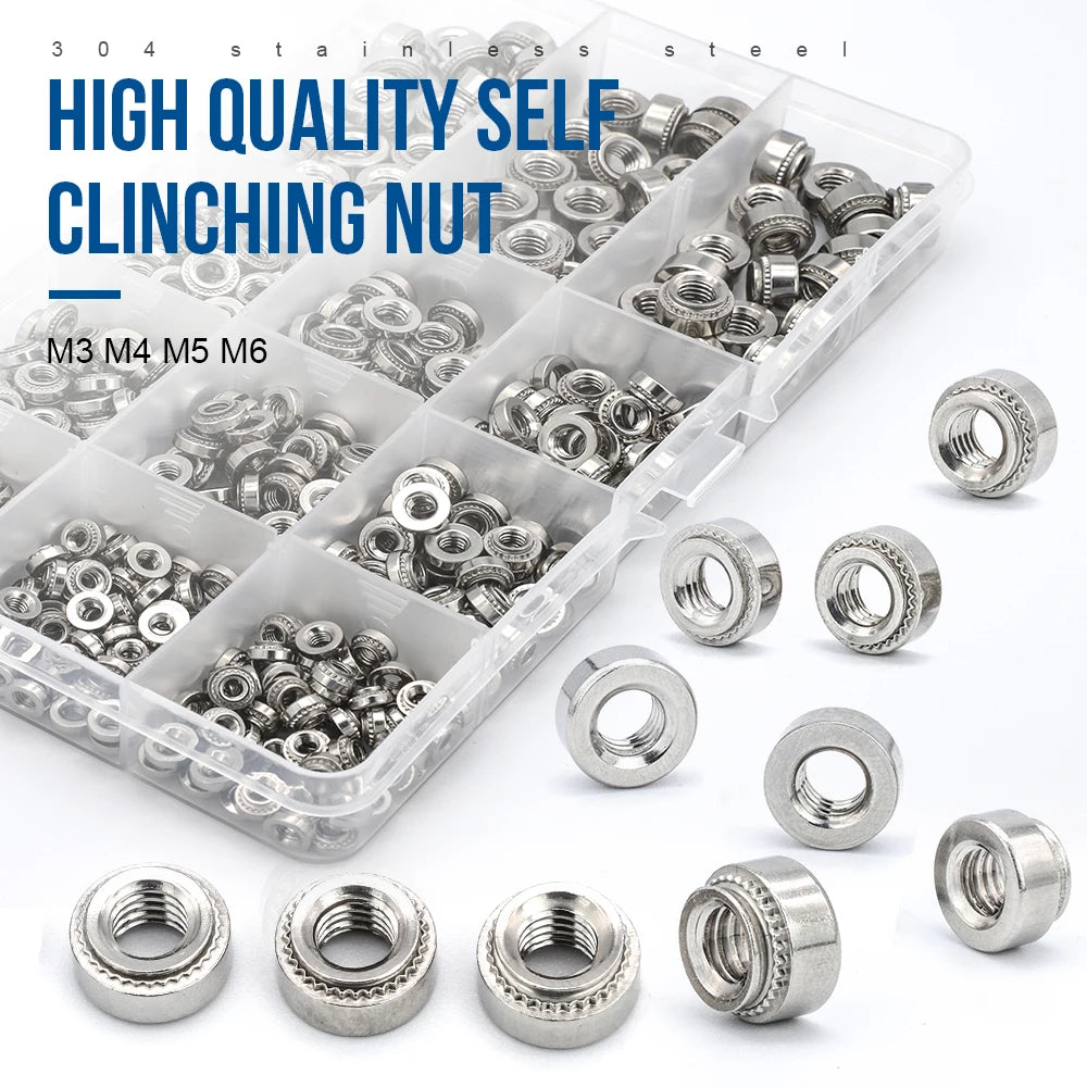 NINDEJIN 450pcs PEM rivet nut stainless steel self clinching nut CLS M3 M4 M5 M6 pressure riveting nut assortment kit for sheet