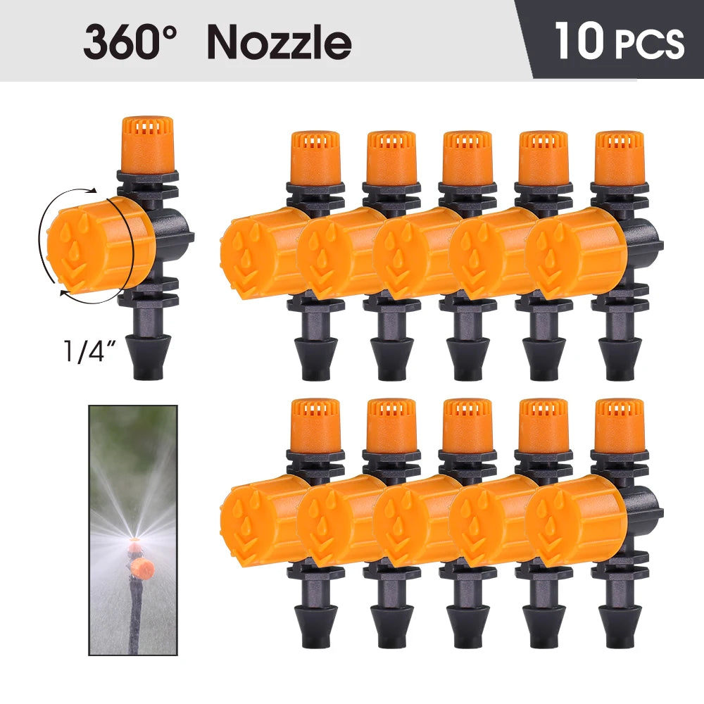 10PCS 180° 360° 1/4 "" 0-80L/h Adjustable Watering Sprinkler Nozzle Micro Drip Irrigation for Garden Greenhouse plants System