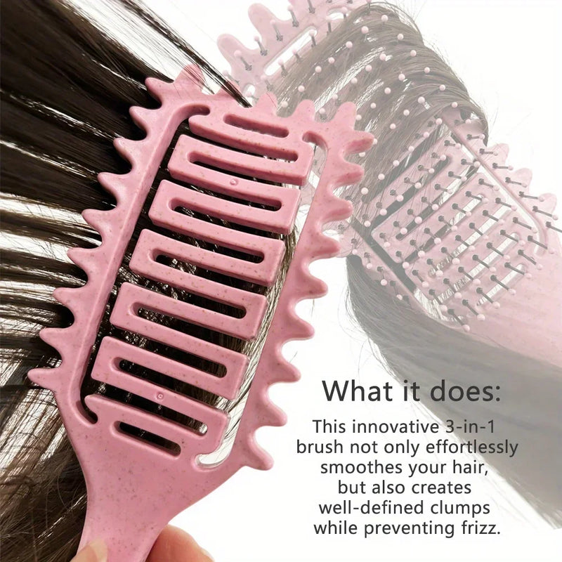 3 in 1 Curl Define Styling Brush Hollow Out Detangling Hair Brush Tangled Hair Comb Shaping Defining Curls Barber Styling Tools - KiwisLove