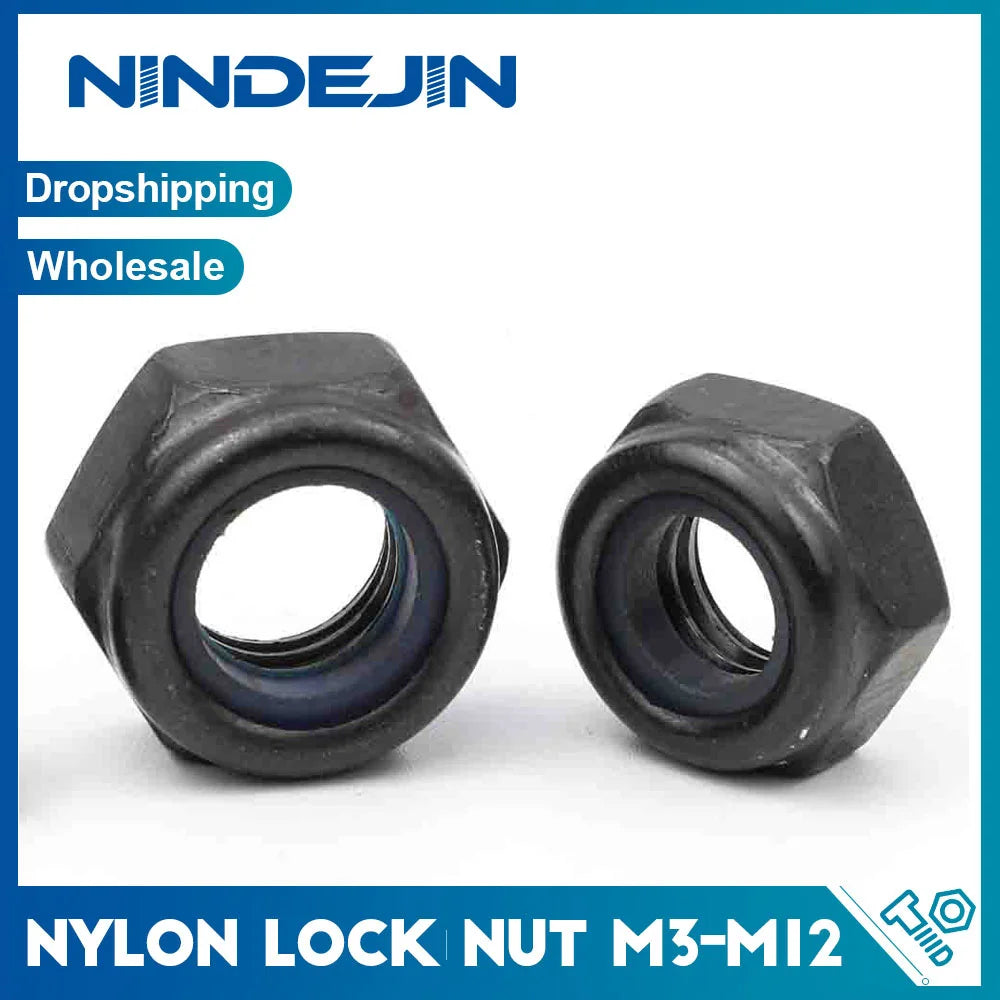 NINDEJIN black nylon lock nut 304 Stainless Steel zinc-plated Hex Hexagon self locking nut M3 M4 M5 M6 M8 M10 M12 lock nut