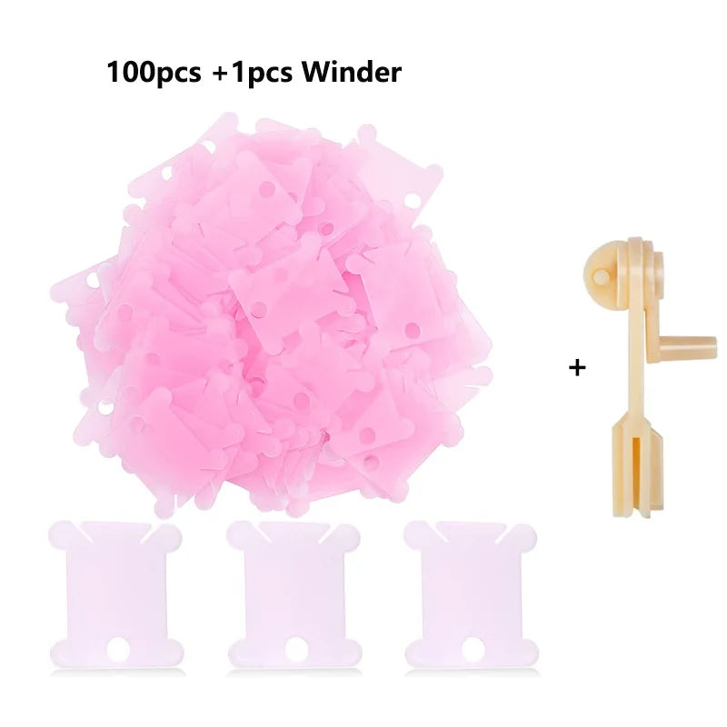 Plastic Floss Bobbins with Floss Bobbin Winder Cross-Stitch Card Thread Holder DIY Embroidery Floss Organizer Sewing Accessories