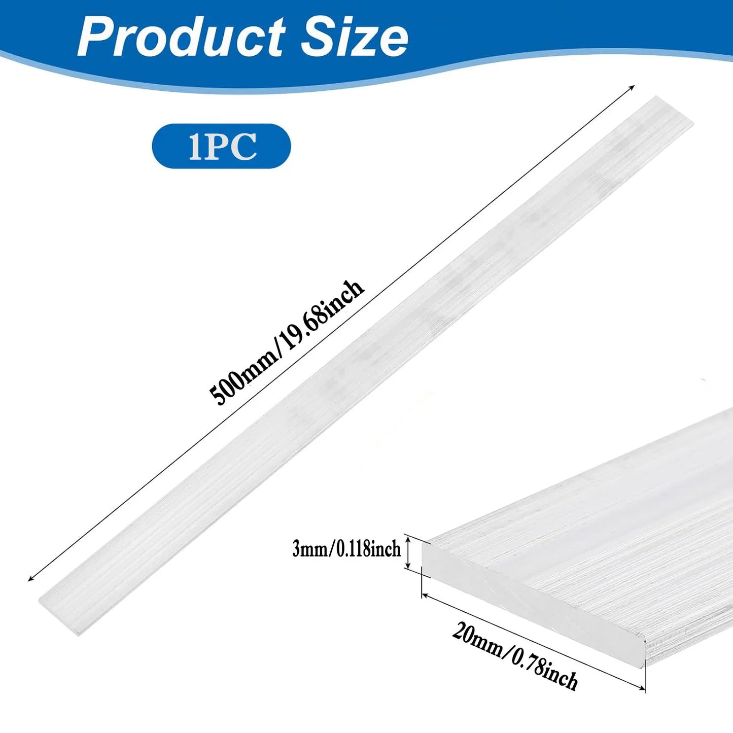 1pcs 500mm 6061 Aluminum Flat Bar Solides Rectangular Metal Plate Strip for DIY/Machining/Construction