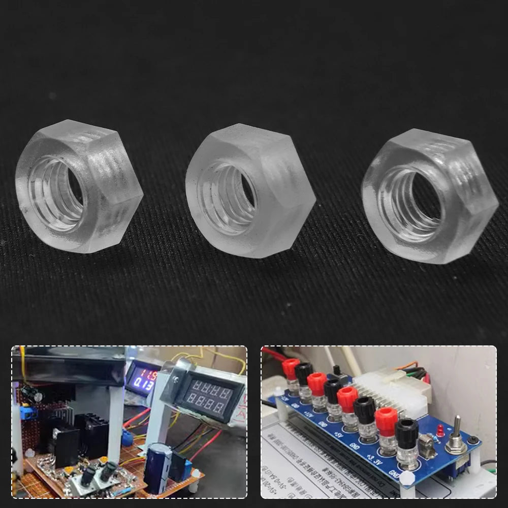 NINDEJIN 10/20pcs Transparent Plastic Hexagon Hex Nut M2 M2.5 M3 M4 M5 M6 M8 M10 Nylon Insulated Acrylic Metric Hexagon Nuts - KiwisLove