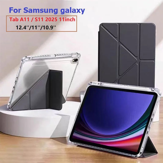 For Samsung Galaxy Tab A11 11'' S11 2025 Case for S10 S9 S8 S7 Plus 12.4 Inch 11inch with s Pen Holder Multiple Angle Clear Back