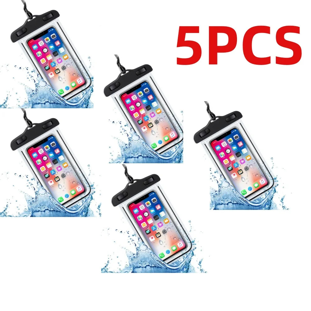 5/2/1PCS Universal Waterproof Phone Pouch Cellphone Dry Bag Case Underwater Phone Protector PV Cover for Kayaking, Beach fishing
