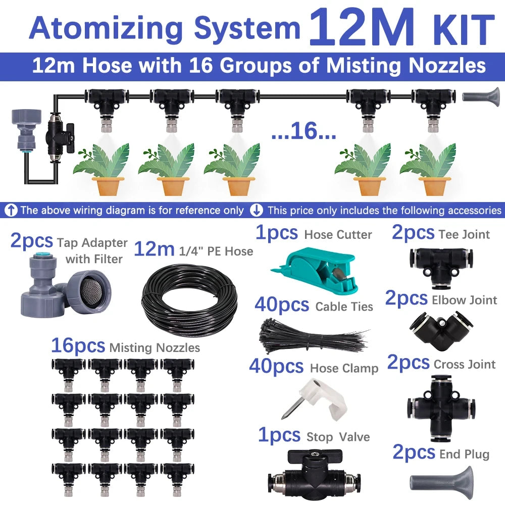 6-18m 0.6mm Misting Cooling System 60W Self-priming Pump Fine Atomization Sprayer for Garden Irrigation Humidification Watering
